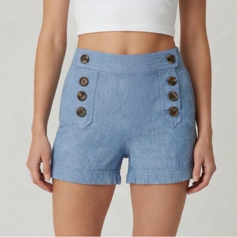 Express Women’s Blue Linen Button-Front Sailor Shorts - Size 2